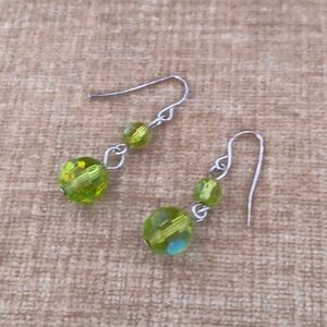 Silver Tone Glass Beaded Dangle Earrings